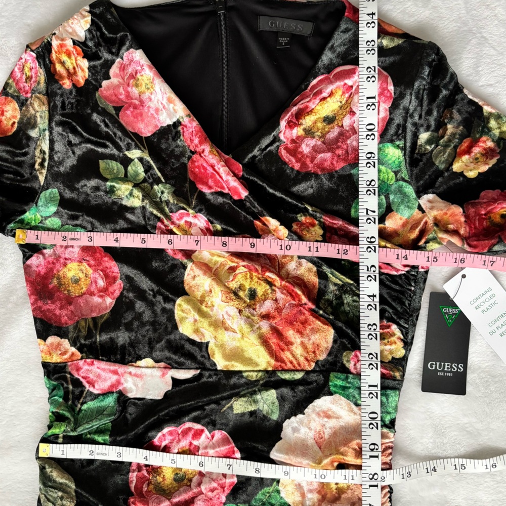 GUESS Eco Tess Peony Charm Print Long Sleeve Velvet Mini Dress--NWT--S - Picture 16 of 16